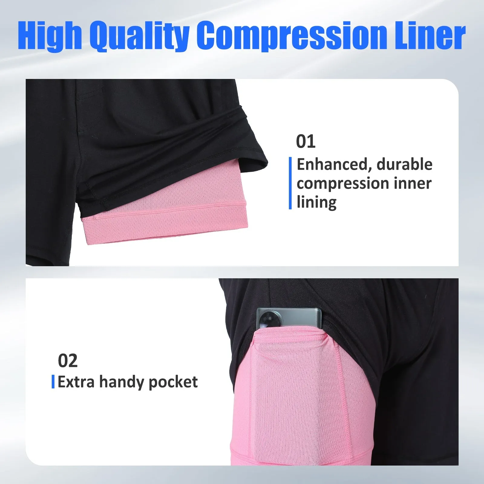 2 in 1 Stretch Short Lined Pickleball Workout Shorts
