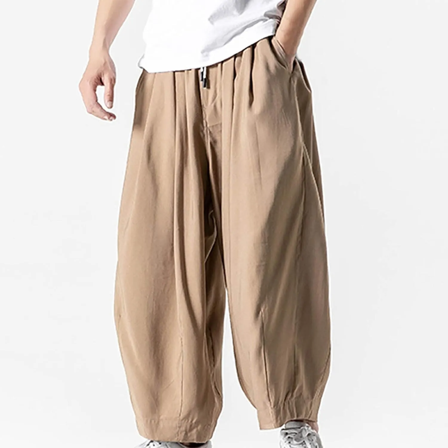 Big and Tall Casual Harem Pants for Men Wide Leg Loose Fit Drop Crotch Hippie Trousers Drawstrings Elastic Waist Sweatpants