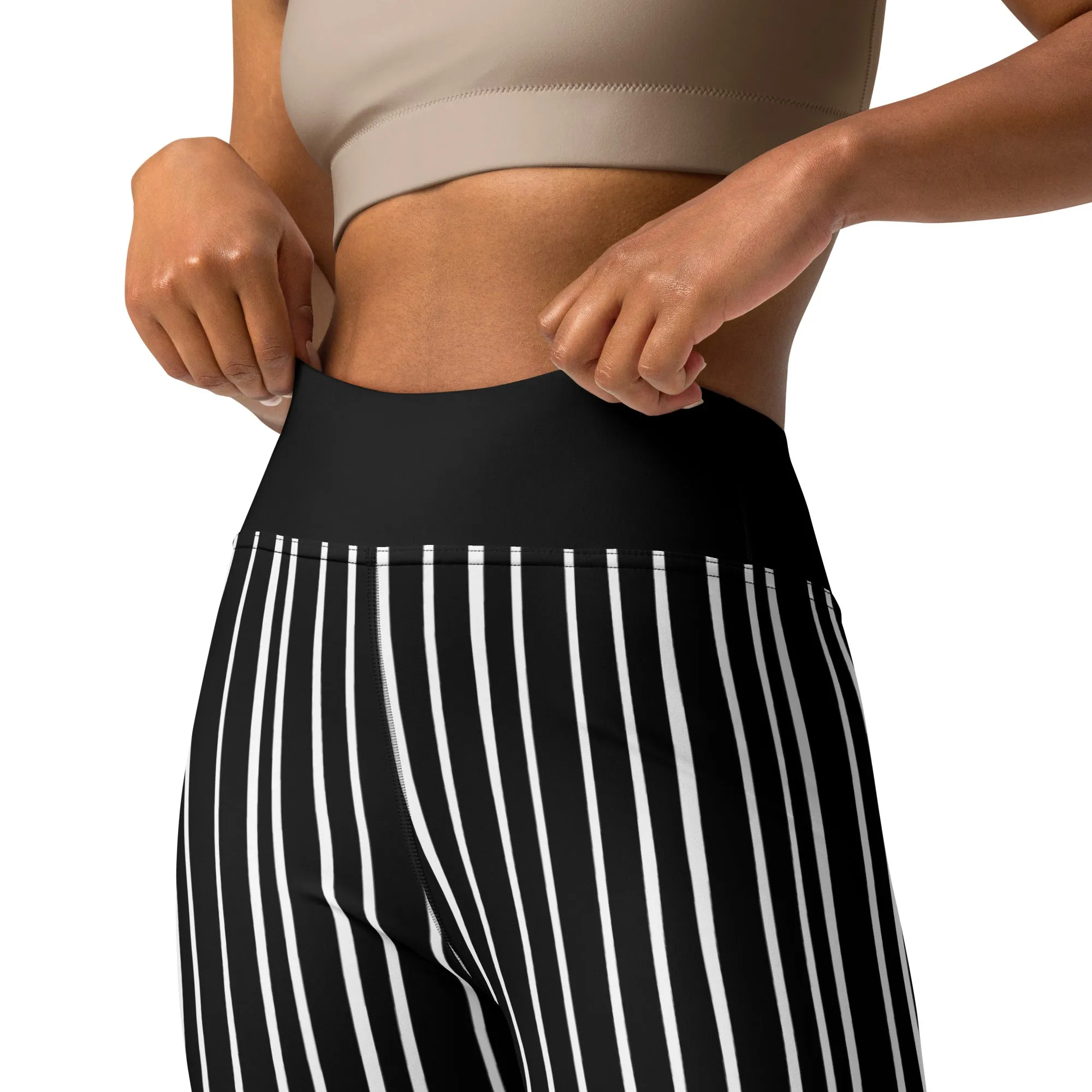 Black & White Striped Beetlejuice Yoga Leggings
