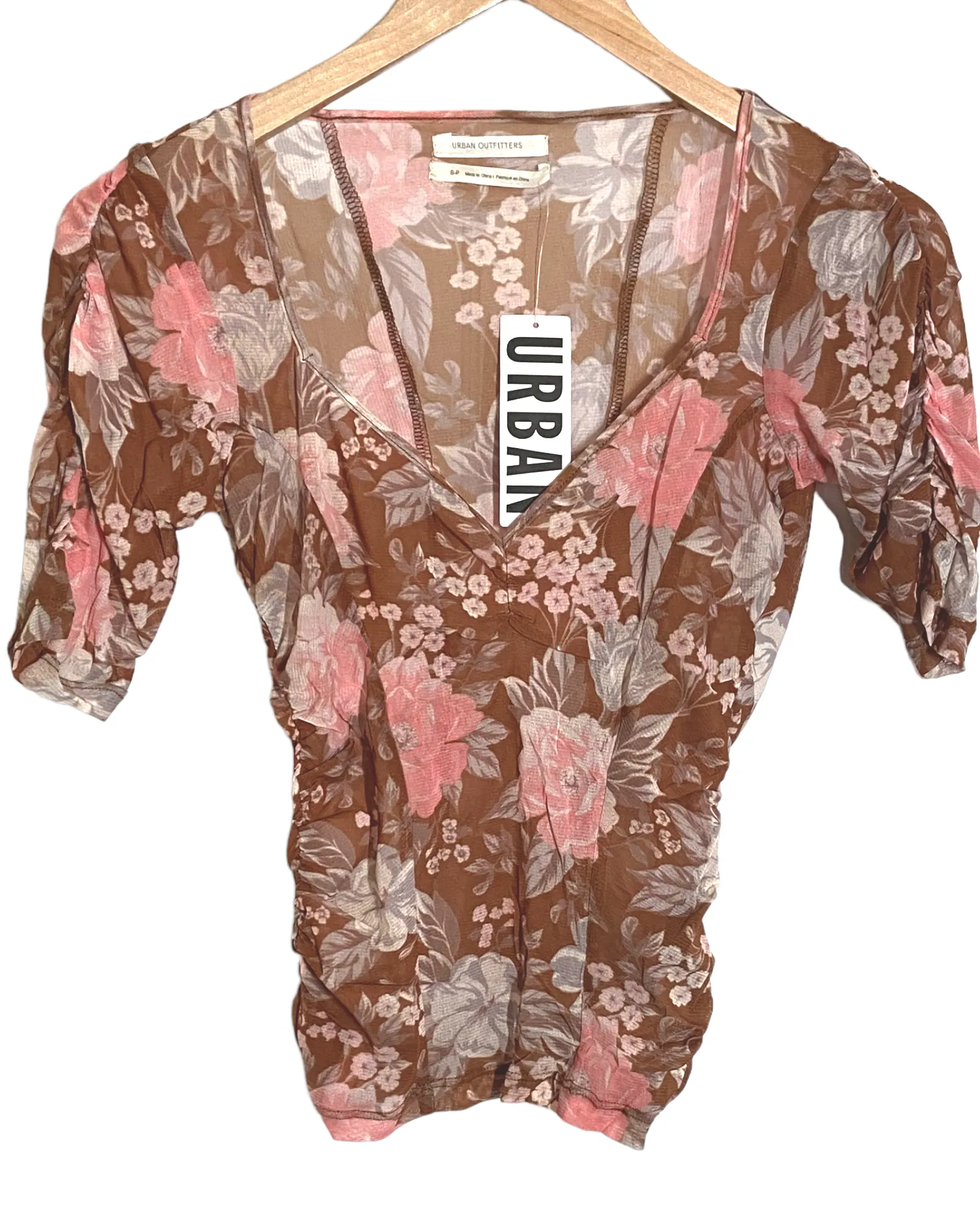 Light Spring Floral Ruched Top