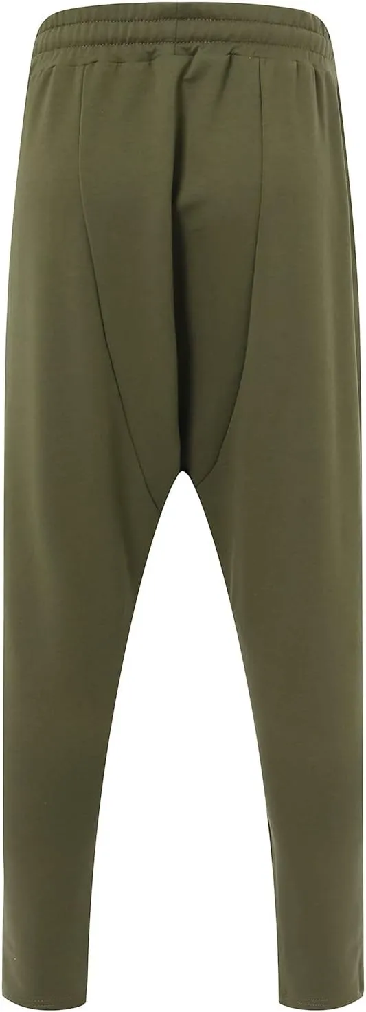 Mens Casual Cotton Harem Pants Streetwear Boho Hippie Drop Crotch Trousers for Men Lightweight Drawstring Yoga Pants