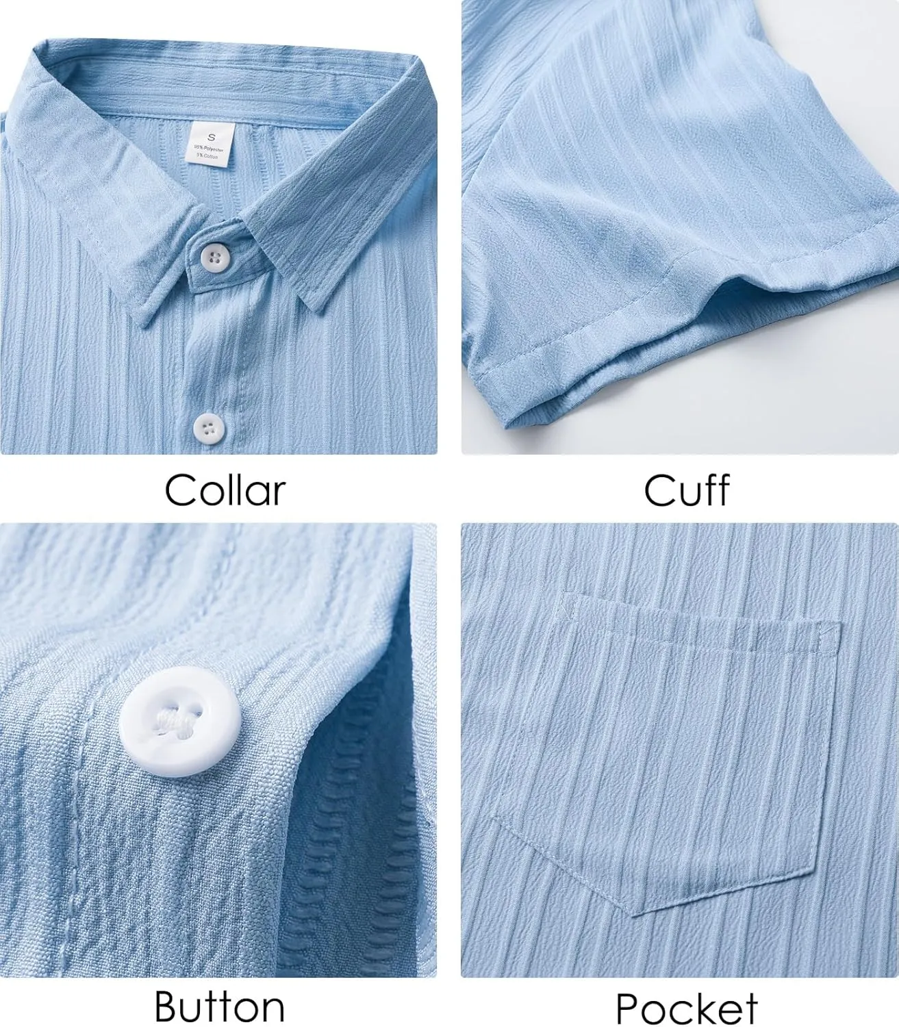 Mens Casual Short Sleeve Shirt Relaxed Button Down Summer Vacation Beach Textured Lightweight Wrinkle Free Shirt