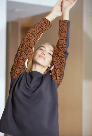 Monrow Paneled Mini Leopard Sweatshirt