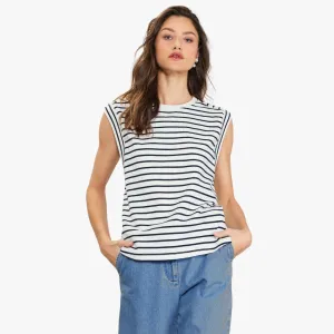 Striped Sleeveless Rib Top (White   Navy)