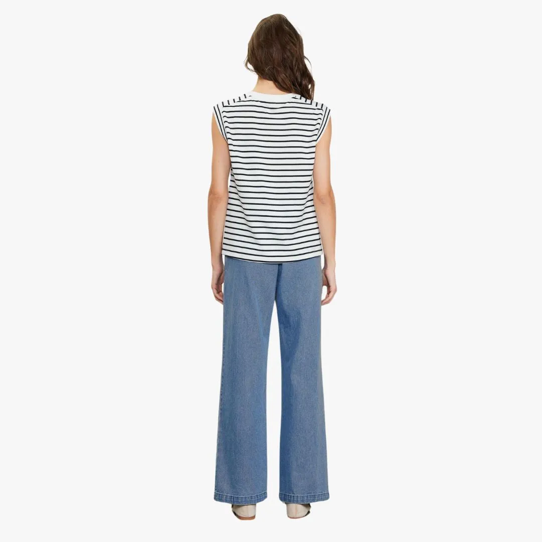 Striped Sleeveless Rib Top (White   Navy)