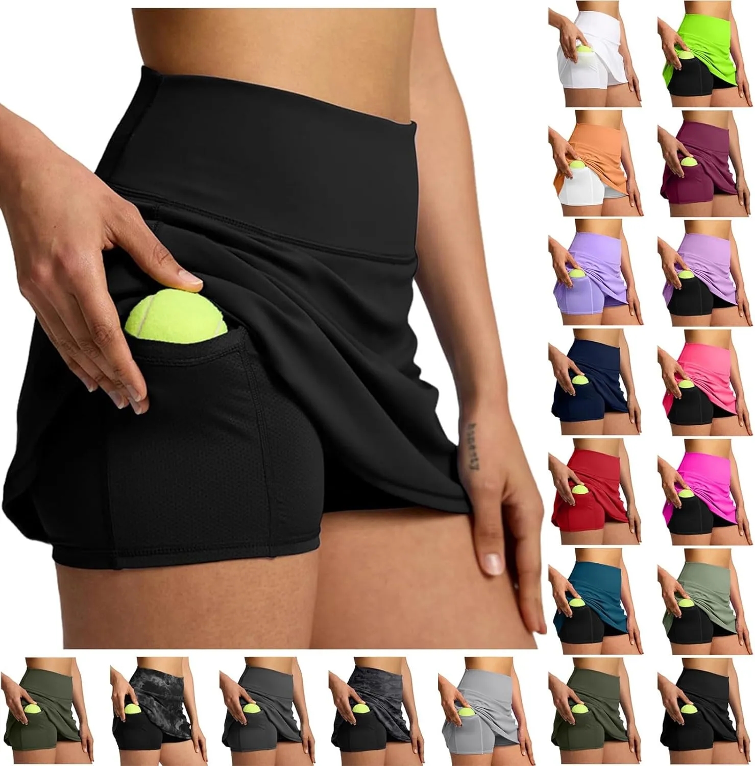 Tennis Skirts for Women High Waisted Athletic Workout Skort Summer Flowy Lightweight Tennis Golf Skirt with Pockets Todaysin Clearance #A1Black, M
