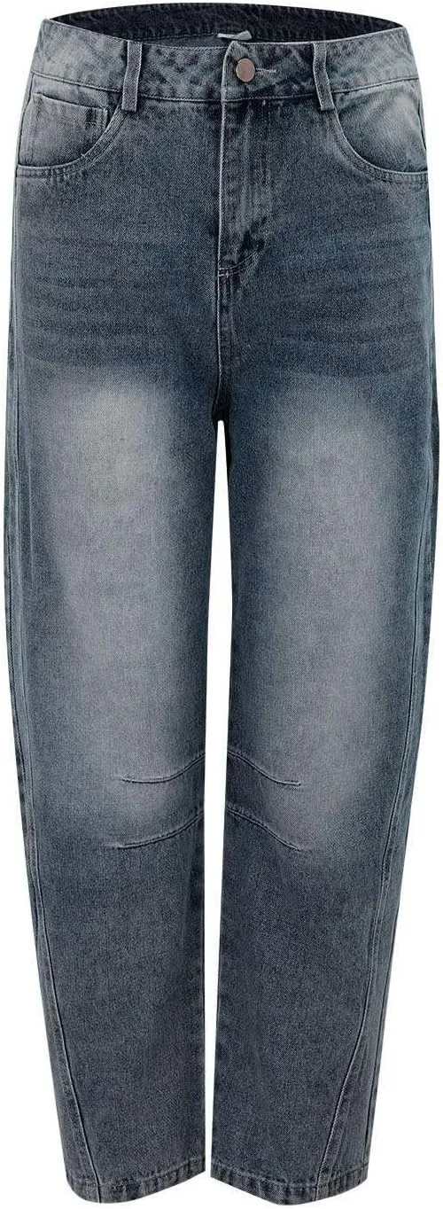 Women's Casual Jeans Elastic Waist Front Button Wide Leg Harem Trousers Fashion Loose Fit Comfy Street Hip Hip Pants