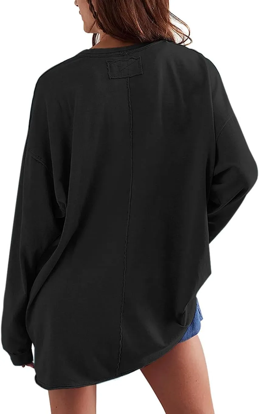 Womens Oversized T Shirts Crewneck Long Sleeve Summer Athletic Cotton Tees Shirt Loose Fit Y2k Tops