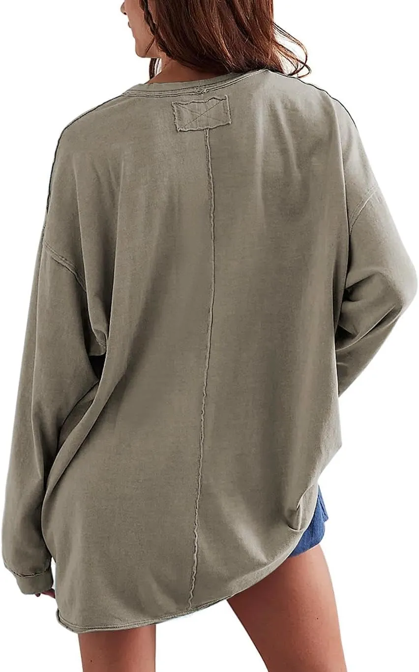 Womens Oversized T Shirts Crewneck Long Sleeve Summer Athletic Cotton Tees Shirt Loose Fit Y2k Tops